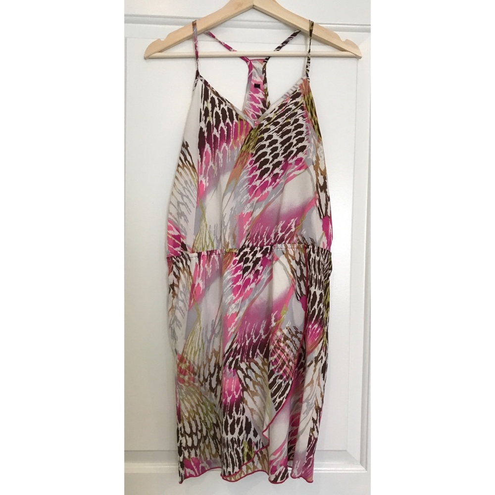 Mendocino Pink White V Neck Mini Dress Animal Print Spaghetti Strap